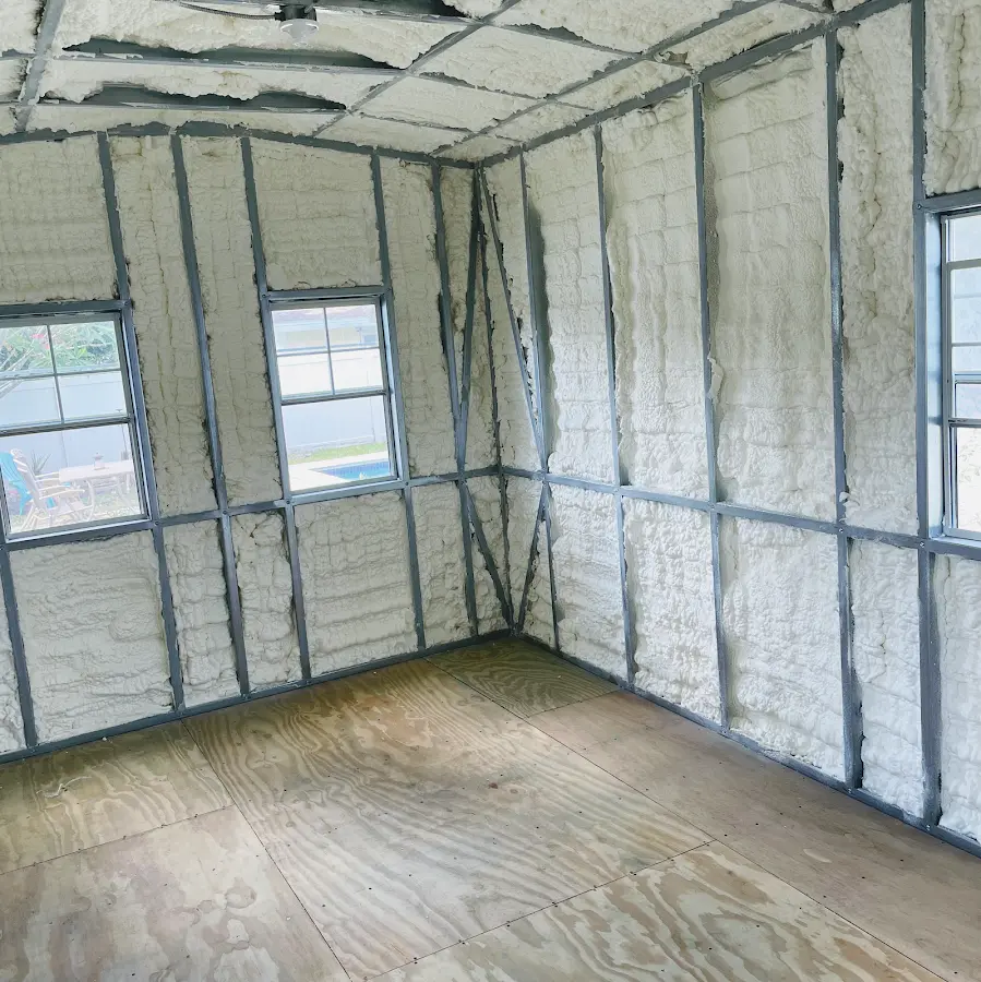 Closed-cell spray foam insulation applied to wall cavities in a residential project in Milpitas